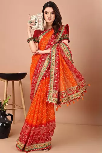 Red bandhani gotta patti georgette saree