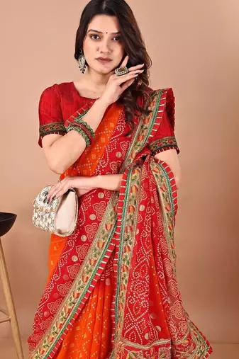Red bandhani gotta patti georgette saree