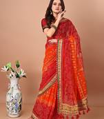 Orange bandhani gotta patti poly georgette bandhani saree