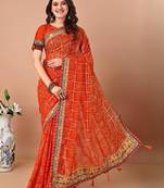 Orange bandhani gotta patti poly georgette bandhani saree