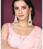 White kundan & beads studded dangle earrings ethnic jewelry