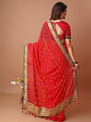 Red bandhani gotta patti poly georgette bandhani saree 2