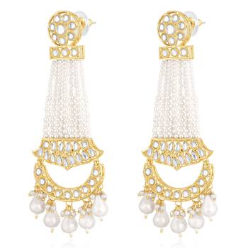 White kundan & beads studded dangle earrings ethnic jewelry 3