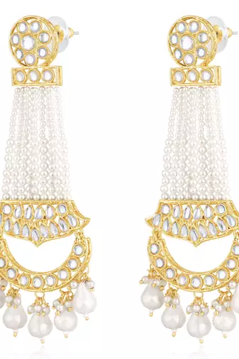 White kundan & beads studded dangle earrings ethnic jewelry