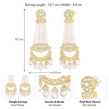 White kundan & beads studded dangle earrings ethnic jewelry 4