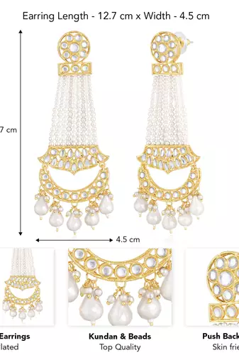 White kundan & beads studded dangle earrings ethnic jewelry