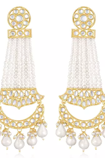 White kundan & beads studded dangle earrings ethnic jewelry