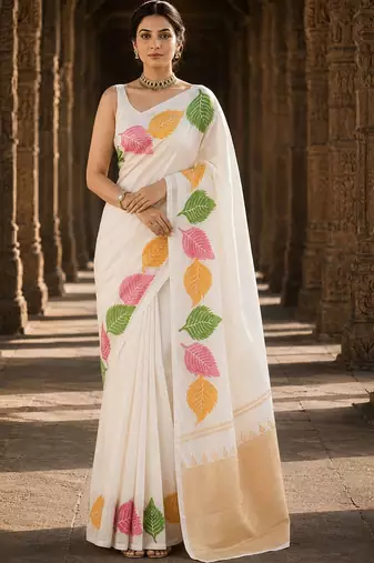 Off white woven design silk blend designer banarasi saree
