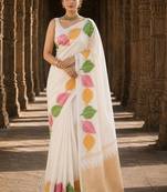 Off white woven design silk blend designer banarasi saree