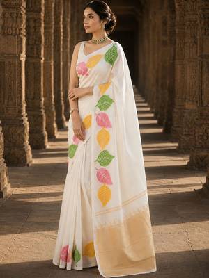 Off white woven design silk blend designer banarasi saree 2
