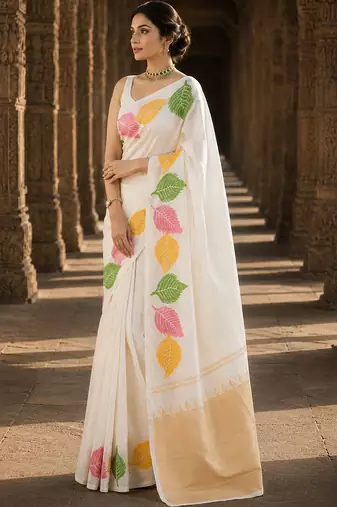 Off white woven design silk blend designer banarasi saree