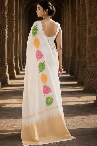 Off white woven design silk blend designer banarasi saree