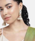 Traditional gold plated white kundan studded jhumki earrings jewelry