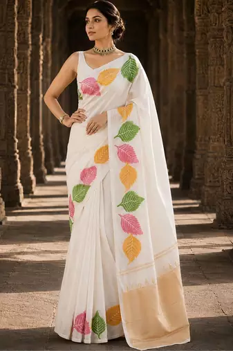 Off white woven design silk blend designer banarasi saree