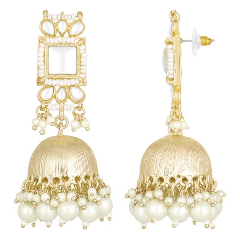 Traditional gold plated white kundan studded jhumki earrings jewelry