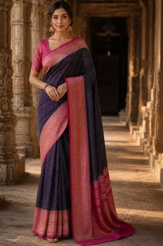 Navy blue woven design zari silk blend designer banarasi saree