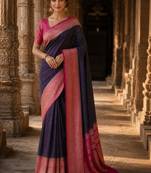 Navy blue woven design zari silk blend designer banarasi saree
