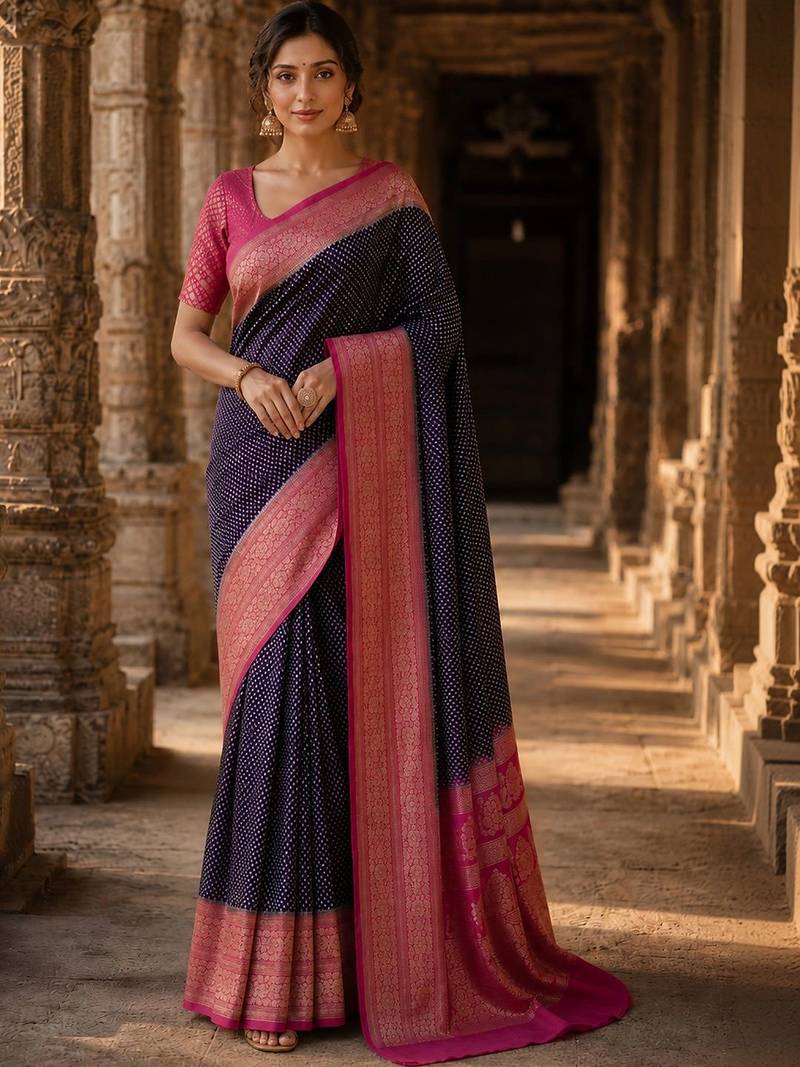 Navy blue woven design zari silk blend designer banarasi saree