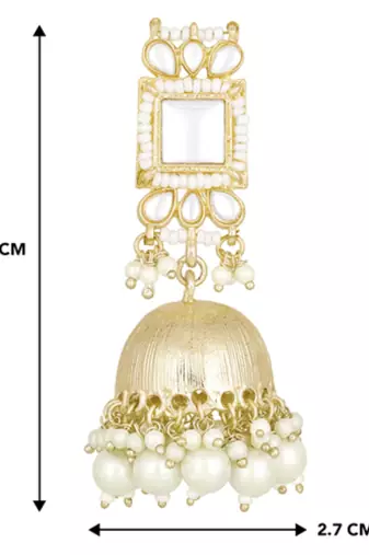 Traditional gold plated white kundan studded jhumki earrings jewelry