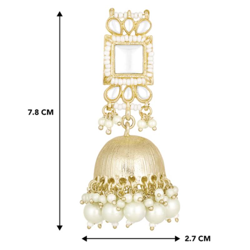 Traditional gold plated white kundan studded jhumki earrings jewelry