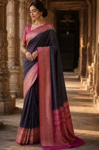 Navy blue woven design zari silk blend designer banarasi saree