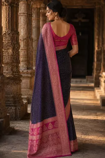 Navy blue woven design zari silk blend designer banarasi saree