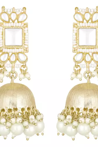 Traditional gold plated white kundan studded jhumki earrings jewelry