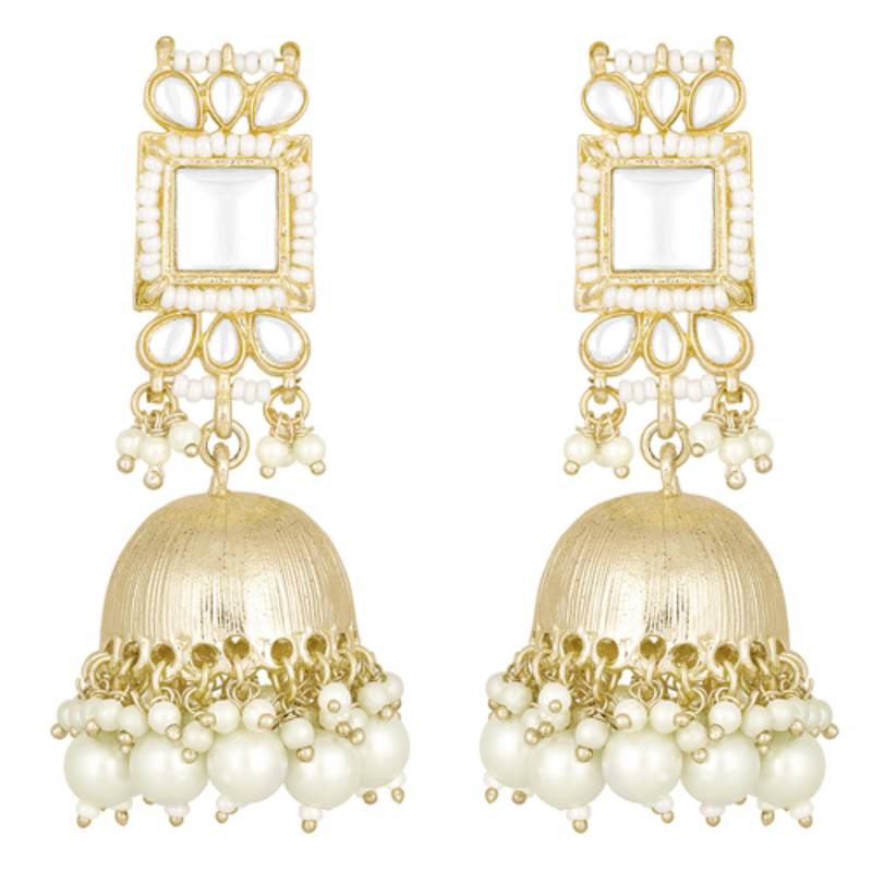 Traditional gold plated white kundan studded jhumki earrings jewelry