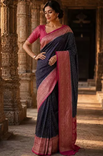 Navy blue woven design zari silk blend designer banarasi saree