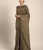 Brown brown checked sequinned dora silk saree