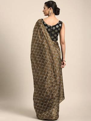 Brown brown checked sequinned dora silk saree 2