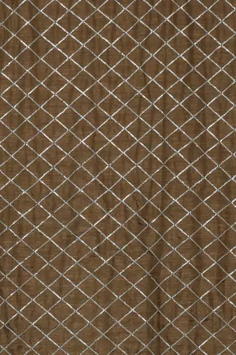 Brown brown checked sequinned dora silk saree
