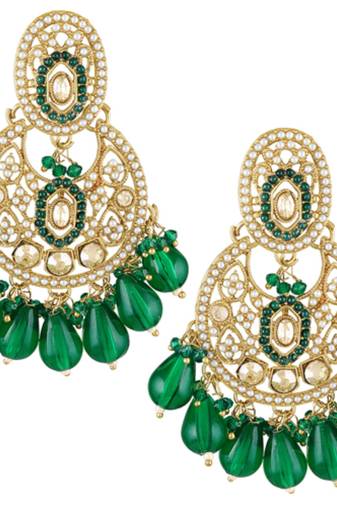 Crystals & green beads studded dangle earrings jewelry for women