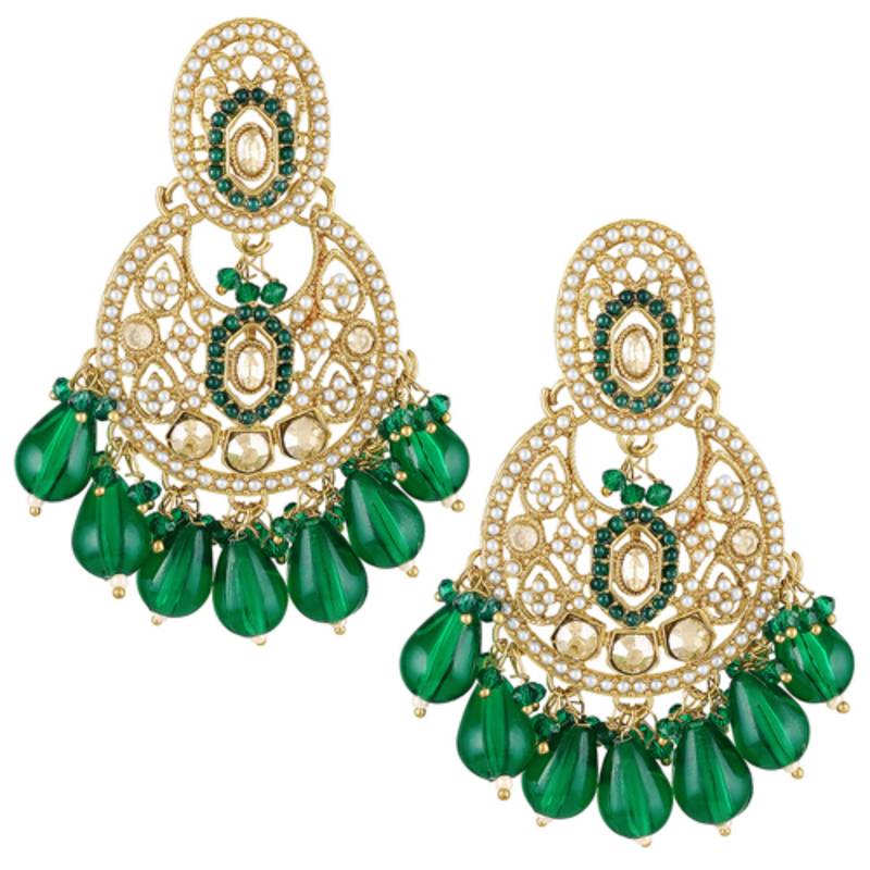 Crystals & green beads studded dangle earrings jewelry for women