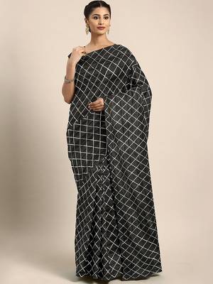 Black black checked sequinned dora silk saree 1
