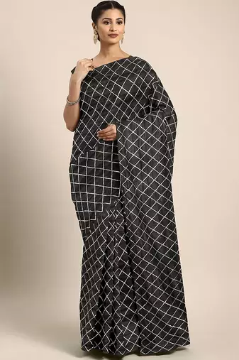 Black black checked sequinned dora silk saree