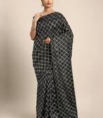 Black black checked sequinned dora silk saree