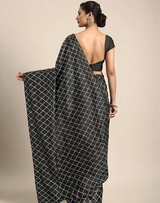 Black black checked sequinned dora silk saree 2