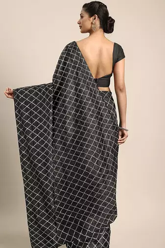 Black black checked sequinned dora silk saree