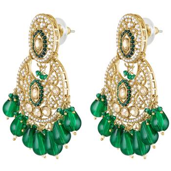 Crystals & green beads studded dangle earrings jewelry for women 2