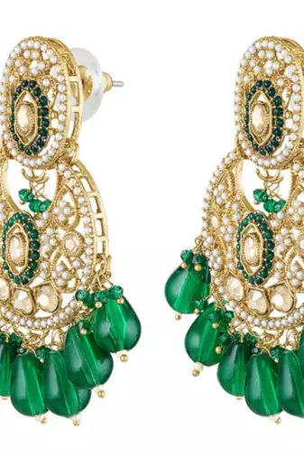 Crystals & green beads studded dangle earrings jewelry for women