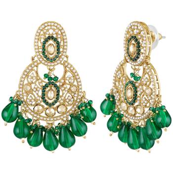 Crystals & green beads studded dangle earrings jewelry for women 3