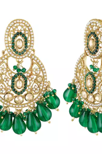 Crystals & green beads studded dangle earrings jewelry for women
