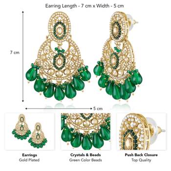 Crystals & green beads studded dangle earrings jewelry for women 4