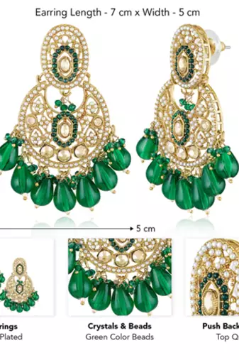 Crystals & green beads studded dangle earrings jewelry for women