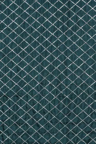 Teal teal blue checked sequinned dora silk saree