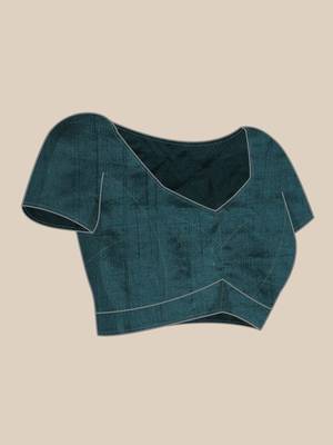 Teal teal blue checked sequinned dora silk saree 4