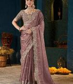 Mauve embroidered satin designer saree