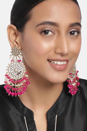 Elegant wear faux kundan studded drop dangle earrings with beaded