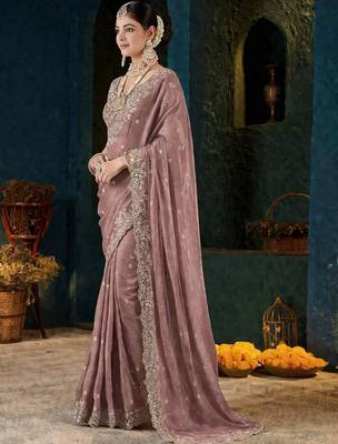 Mauve embroidered satin designer saree 3